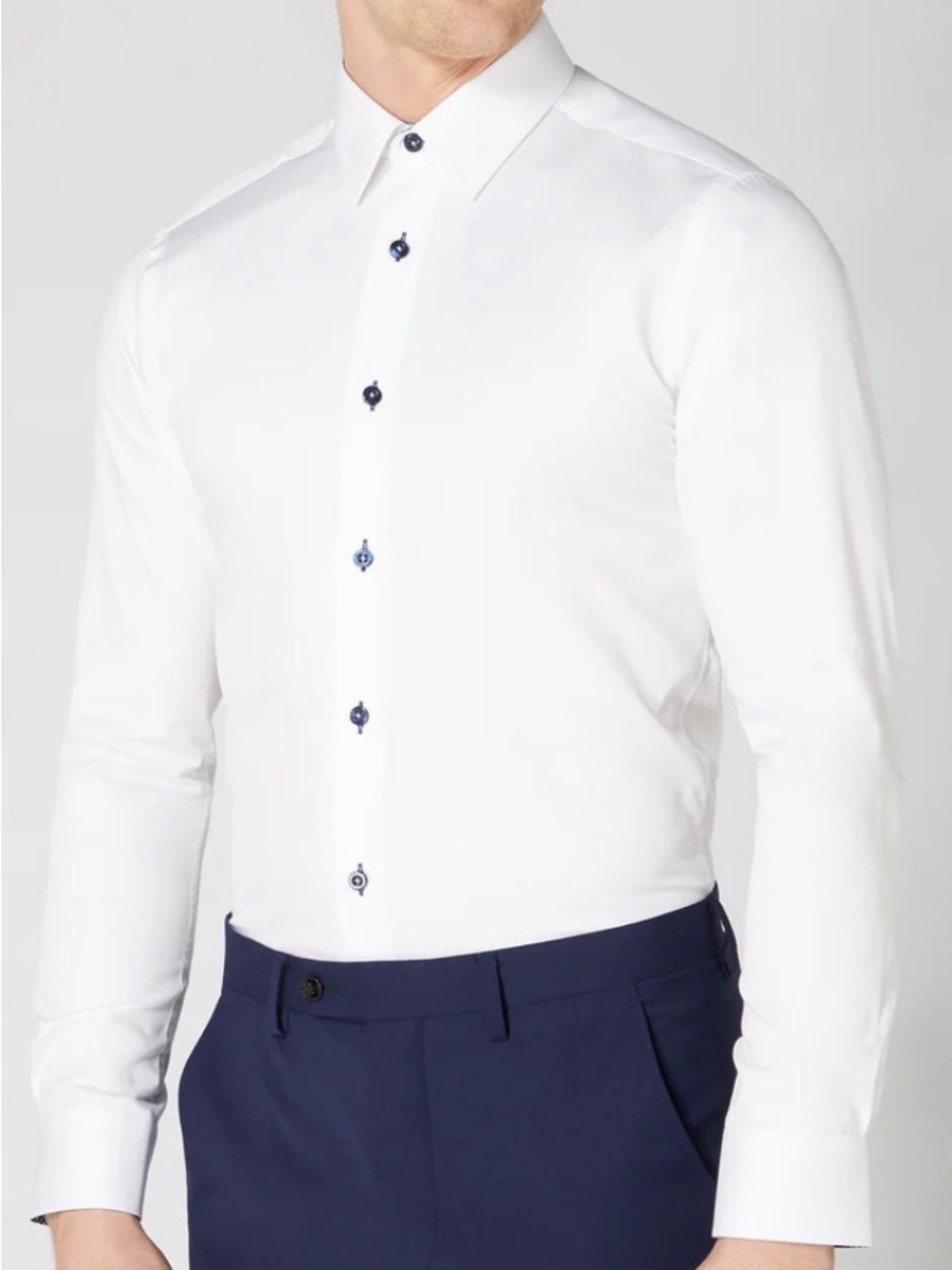 White Button-Up Shirt with Black Accents